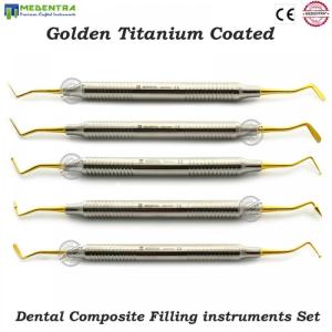 Wholesale dental sets: Dental Composite Filling Placing Instruments Set of 5 PCS Titanium Gold Plated Tips