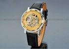 Leather Gold Dial Mens Automatic Watch 43mm Case , Sport Wrist Watch