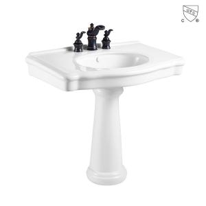CUPC Certified White Bathroom Vitreous China Porcelain Freestanding Pedestal Sink
