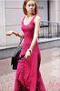 Fushia Mesh Womens Summer Maxi Dresses V Back Maxi Dress Knit...