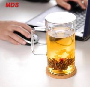 Heat Resistant Borosilicate Single Wall Transparent Glass Tea Cup with Handle