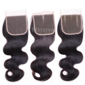 Wholesale virgin remy hair: 4*4 Human Hair Lace Closures Natural Color Body Wave