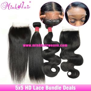 Wholesale hair weaving: HD Lace Clousre Bundle Deals 10A Grade Mink Brazilian Hair 100% Human Hair Mink Hair Weave