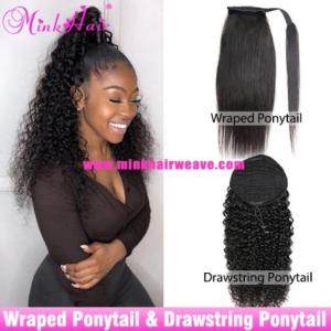 Wholesale 100 human hair: Wraped Ponytail & Drawstring Ponytail 100% Human Hair Extensions Mink Hair