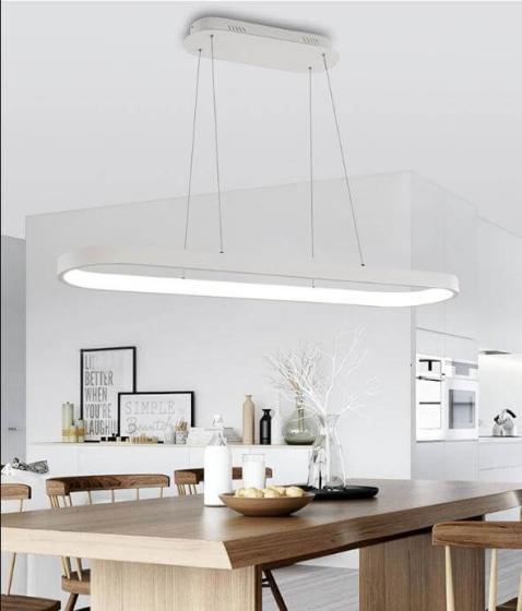 Rectangular Restaurant Modern Aluminium White Oval Pendant Light Fixture