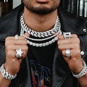 Wholesale silver bangle: Solid 925 Sterling Silver Men's Miami Cuban Link Chain, Men Hip Hop Chain, Thick Italian Necklace