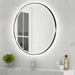 Wholesale round led: LAM014 Round Black LED Bathroom Mirror