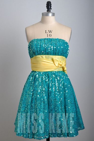 Strapless Sequined Mini Dress Ball Gown