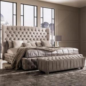 Wholesale leather raw materials: Italian Style Modern Luxury King Size Bed Cama Diamond Tufted