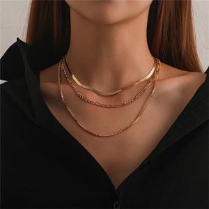 Wholesale wedding party jewelry: 14K True Gold Plated Non Fading Layered Layered Herringbone Chain Necklace Jewelry