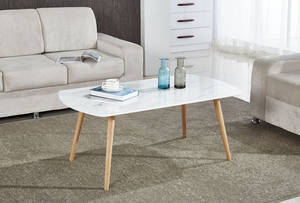 Newest Marble Effect MDF Top Beech Wood Legs Center Table