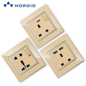 Wholesale electric socket: K8 Stainless/ Acrylic/ PC /Glass Silver and Golden Euro BS Standard Wall Electric 2P+E Socket
