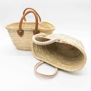 Wholesale a: Palm Leaf Medium Basket Bag, Women's Tote Bag, Straw Basket Bag with Leather Handles