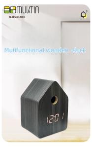 Wholesale alarm cable: Cookoo Wood Clock Sound Control Desk Clock Mutifunctional Wooden Clock Black Color