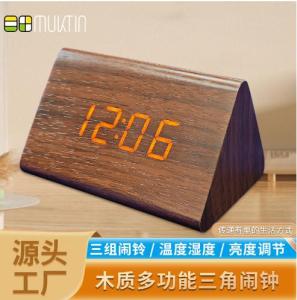 Wholesale clocks: Triangular Mini LED Wood Clock Voice Control Table Gift Clock
