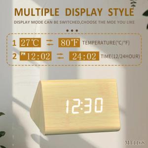 Wholesale led gift: Triangular Mini LED Wood Clock Voice Control Table Gift Clock   Bamboo Effect  Color