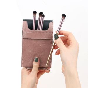 Wholesale cosmetic makeup brush sets: 4PCS Grape Eye Makeup Brushes Wood Handle Custom Logo Makeup Brush Set with PU Brush Bag