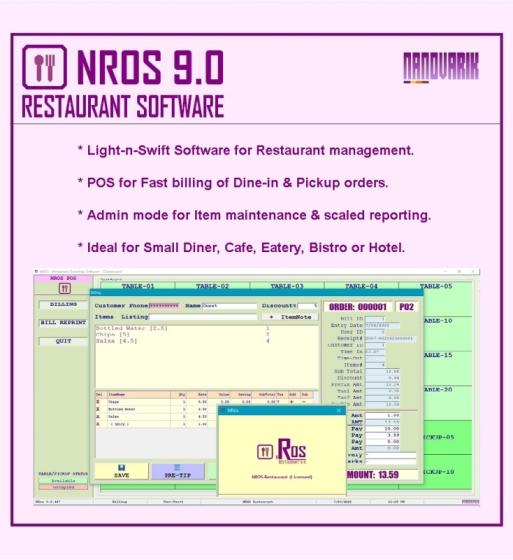 Windows 7 NRos Restaurant POS Billing Software 9.0.414 full