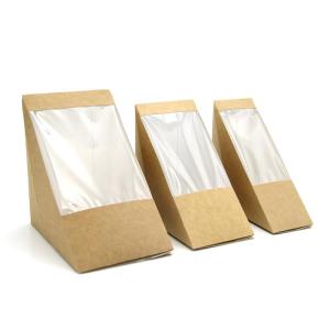 Wholesale paper box: Sandwich Paper Boxes,Sandwich Wedge Eco-friendly Takeaway Box with Window Display for Bakery