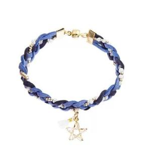 Wholesale gift tassel: Suede Braid Magnetic Beads Bracelet Navy Blue 7.25 Inches for Adult