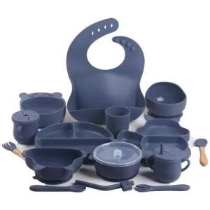Wholesale silicone raw material: Dark Blue Rubber Silicone Plate Set Feeding Bottle Bib Plates Biodegradable