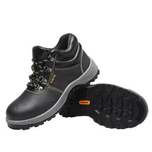Wholesale leather shoes: Black Leather Industrial Labor Steel Toe Safety Shoes