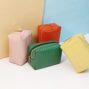Wholesale cosmetic labels printing: Toiletry Bag with Cross Pattern Made of Leather Cosmetic Bag