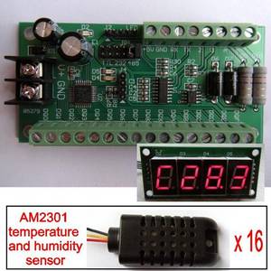 Wholesale temperature humidity meter: Humidity Temperature Board 16AI AM2301 12bit RS485 RS232 TTL Modbus LED Meter