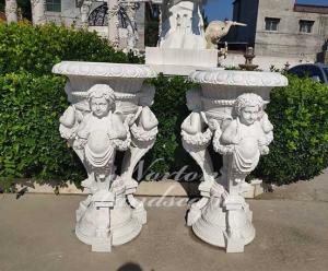 Wholesale outdoor fountain: Marble Flowerpot with Children Statues