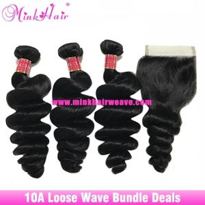 Wholesale natural hair dye: 10A Grade Laxury Mink Hair 100% Brazilian Hair Weave Loose Wave Mink Hair Bundle Deals