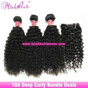 Wholesale curly double weft hair: Mink Hair Weave Vendor Deep Curly Brazilian Bundles Deals Hair Extensions