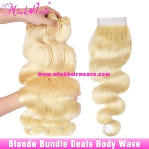 Wholesale real human hair extension: 10A Mink Hair Weave 613 Color Body Wave Wholesale Remy Brazilian Hair Blonde Hair Bundle Deals