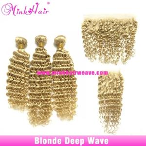 Wholesale virgin remy hair: Remy Hair Mink Hair Virgin Hair Weave Mink Brazilian #613 Blonde Deep Wave Natural Looking