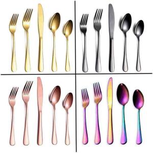 Wholesale metal spoon: Matte Rose Gold Rainbow Colored 304 18/10 Metal Stainless Steel Knife Spoon Fork Flatware Cutlery