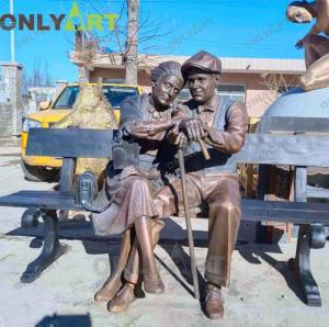 Wholesale china large scale welding: Custom Garden Elderly Old Couple Statue Sitting On Bench