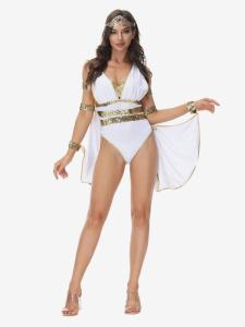 Wholesale holiday: Greek Halloween Costumes White Women's Sexy Jumpsuit Armwear Polyester Jumpsuit Holidays Costumes