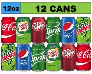Wholesale juice drinks: Soda Variety Pack (12 Cans) Bundle of Coke, Pepsi Cola, Dr Pepper, Mountain Dew, Sprite Soft Drinks