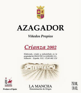 Wholesale beverage: AZAGADOR CRIANZA 2002  -750ml- Spanish Crianza Red Wine