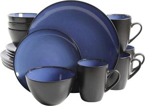 Wholesale dinnerware: Round Reactive Glaze Stoneware Dinnerware Set, Service for 4 Blue, Soho Round.
