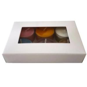 Wholesale light box: Clear Window Paperboard Gift Boxes White Tea Light Candle Packaging Matte Lamination