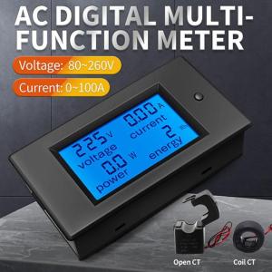 Wholesale panel meter: 4in1 AC Single Phase Digital LCD Electric Energy Meter Panel Wattmeter Voltmeter with Coil CT