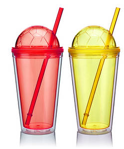 Wholesale plastic straw: 16oz Double Wall Plastic Football Acrylic Cup & Drinking Tumbler with Straw