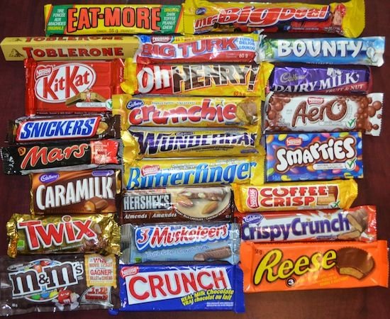 Chocolate Bars Bounty, Twix, Mars, Snickers, Milky Way, Galaxy, Kit Kat ...