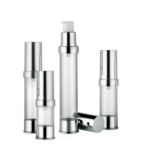 Wholesale cosmetic empty airless bottle: Serum 10ml Airless Pump Bottles 20ml Plastic with Metallized Base / Shoulder Cap