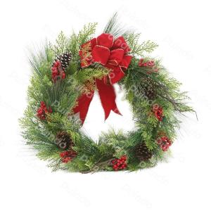 Wholesale pine: Puindo Artificial Christmas Decor Wreath with Pine Cone, Bow and Berries K1
