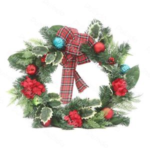 Wholesale christmas decorated balls: Puindo Artificial Christmas Decor Wreath with Flower, Balls, Bow and Berries K3