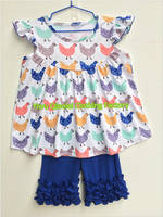 So Cute Baby Wear Boutique Outfits Navy Blue Chicken Flutter Ruffle Set for Infants&Toddler Girls