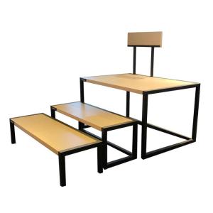 Wholesale wood table: Industrial Stackable Display Table with Wood Pattern