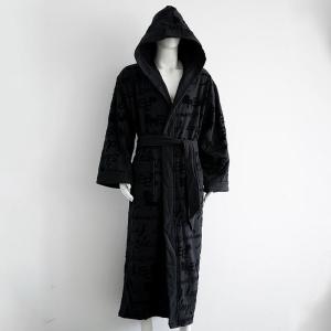 Wholesale travel towel: Dyeing Cutting Velvet Jacquard Fabric Bathrobe 400GSM Black Splicing Bathrobes