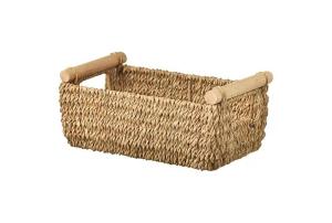 Wholesale wicker material: Seagrass Woven Storage Basket with Wooden Handles